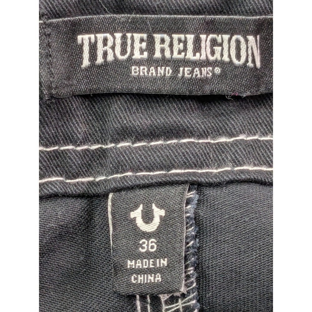True Religion Mens Jet Black Contrast Stitch Cargo Pants 100335 Size 36 NEW - Picture 4 of 14
